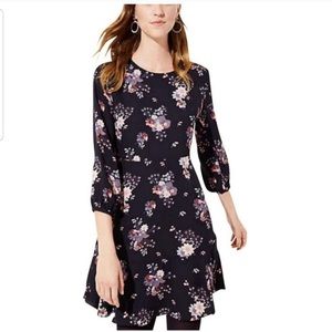 LOFT Wildflower Flounce A-Line Dress with 3/4 Length Sleeves Size 6